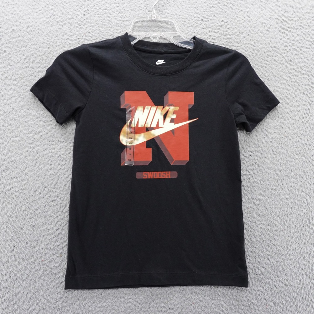 Nike Kids XS Black‎ Graphic Swoosh T-Shirt N Logo Short Sleeve NEW
